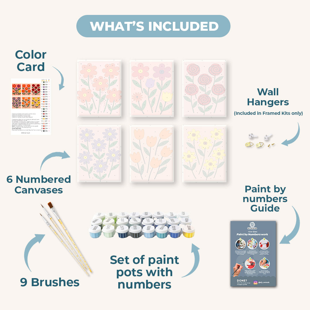 6 Mini Paintings - Aesthethic Flower Set