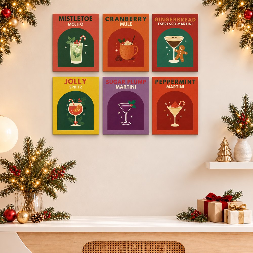 12 mini-peintures | Lot Cocktails de Noël