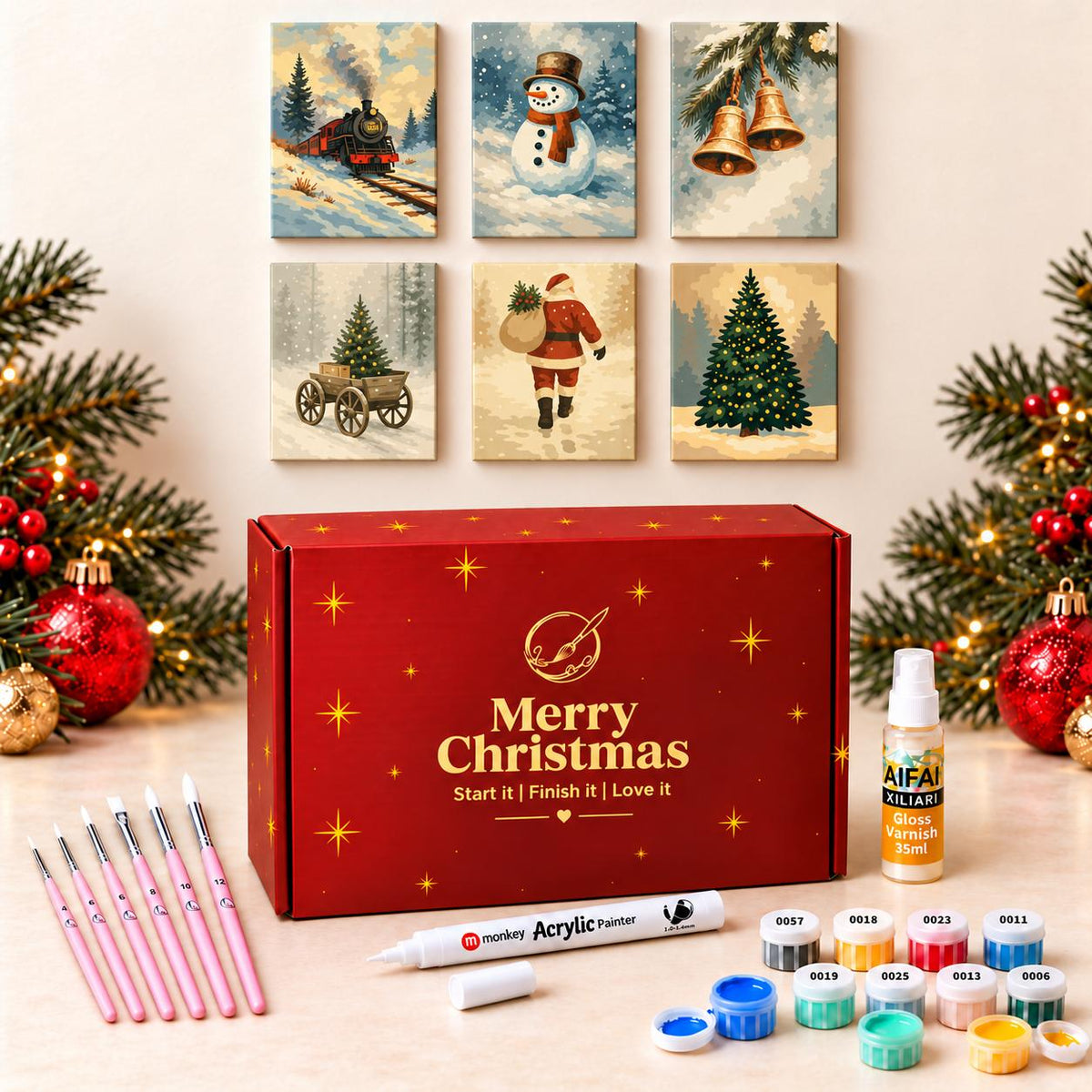 Christmas Paint by Numbers Gift Box – Vintage Christmas Bundle
