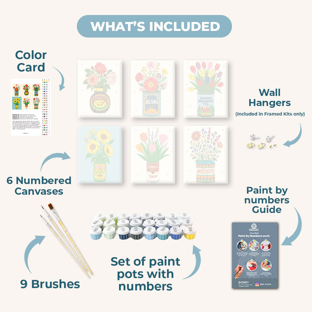 6 Mini Paintings - Flowers in Cans Set