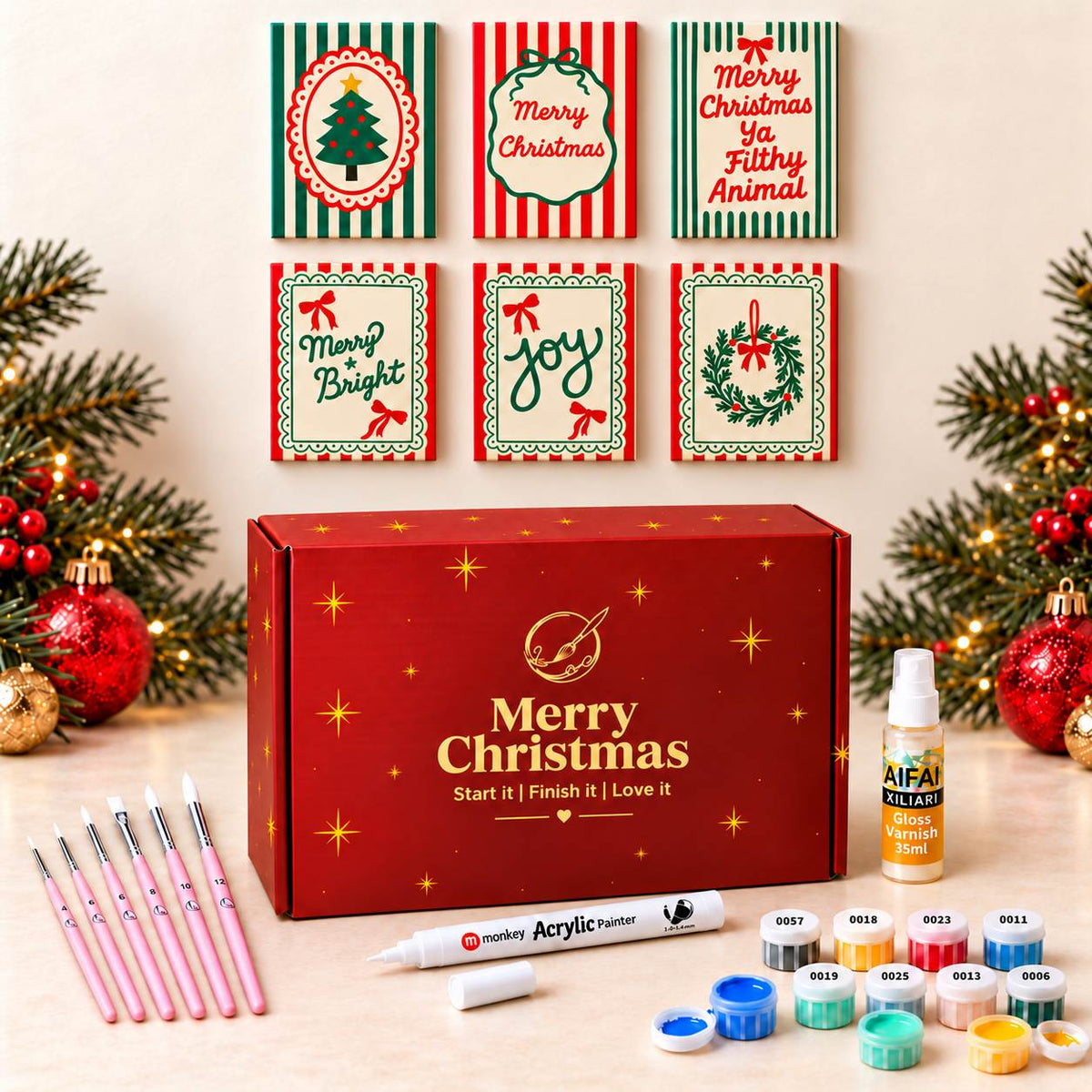 Christmas Paint by Numbers Gift Box – Christmas Stripes Bundle