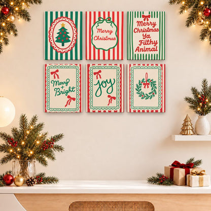 12 mini-peintures | Lot Nœuds et rayures de Noël