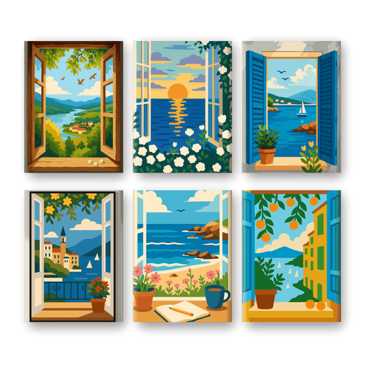 6 Mini Paintings - Colorful Windows Set-Paint by numbers