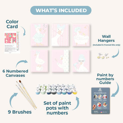 6 Mini Paintings - Bathroom Goose Set