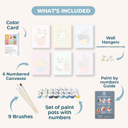 6 Mini Paintings -  Cats & Flowers Set