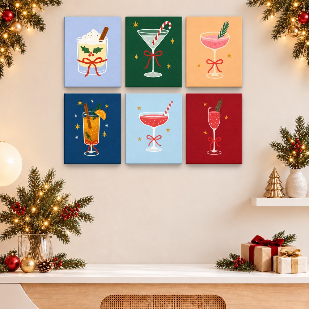 12 mini-peintures | Lot Cocktails de Noël