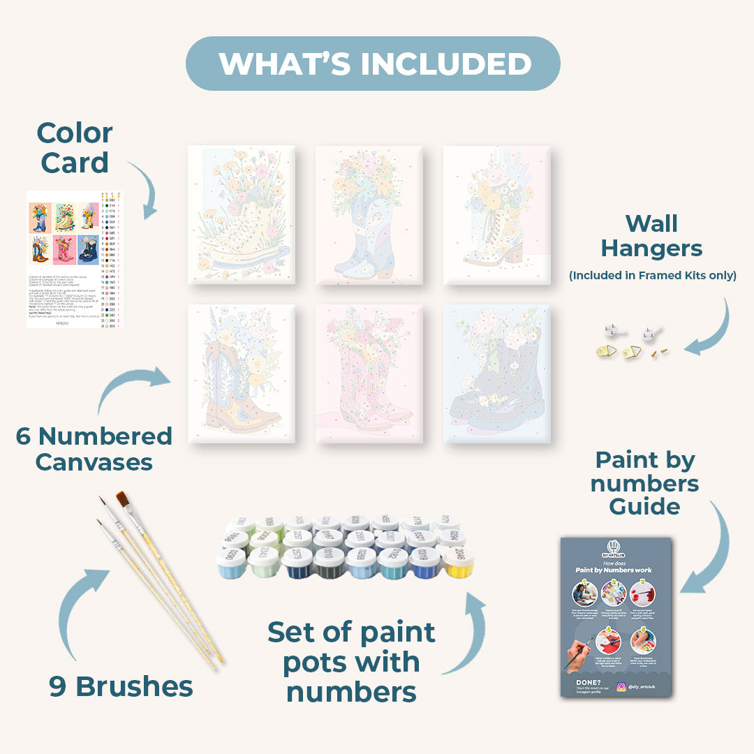 6 Mini Paintings - Flower Boots Set
