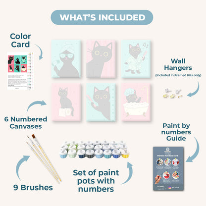 6 Mini Paintings | Bathroom Cat Set