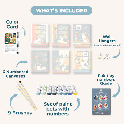 6 Mini Paintings | Cats at the Window Set