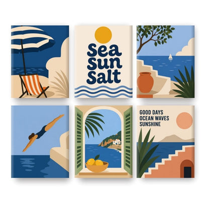 6 mini-tableaux - Set Soleil, Mer & Sel