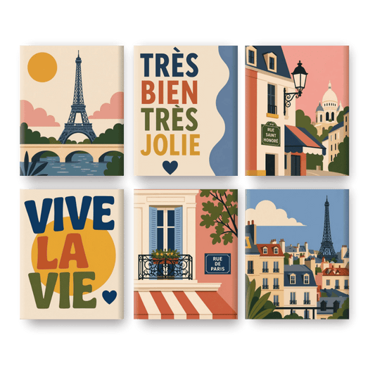 6 Mini Paintings - Beautiful Paris Set- Paint by Numbers