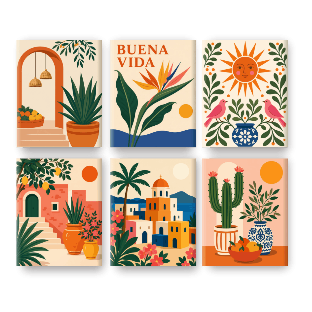 6 Mini Paintings - Mediterranean Sunshine Set- Paint by Numbers