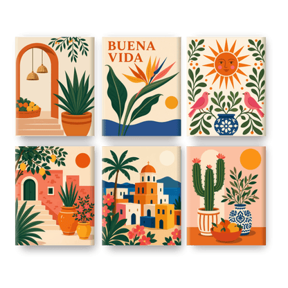 6 Mini Paintings - Mediterranean Sunshine Set- Paint by Numbers