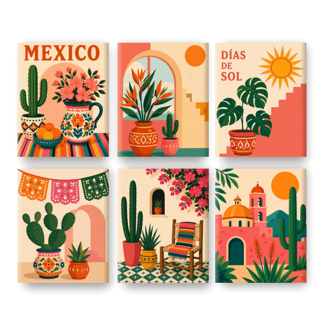 6 Mini Paintings - Días de Sol Set- Paint by Numbers