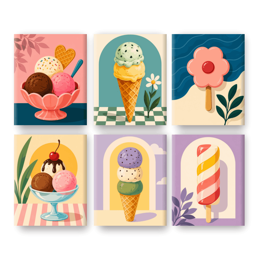 6 Mini Paintings - Ice Pop Dreams Set- Paint by Numbers