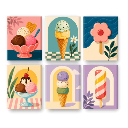 6 Mini Paintings - Ice Pop Dreams Set- Paint by Numbers