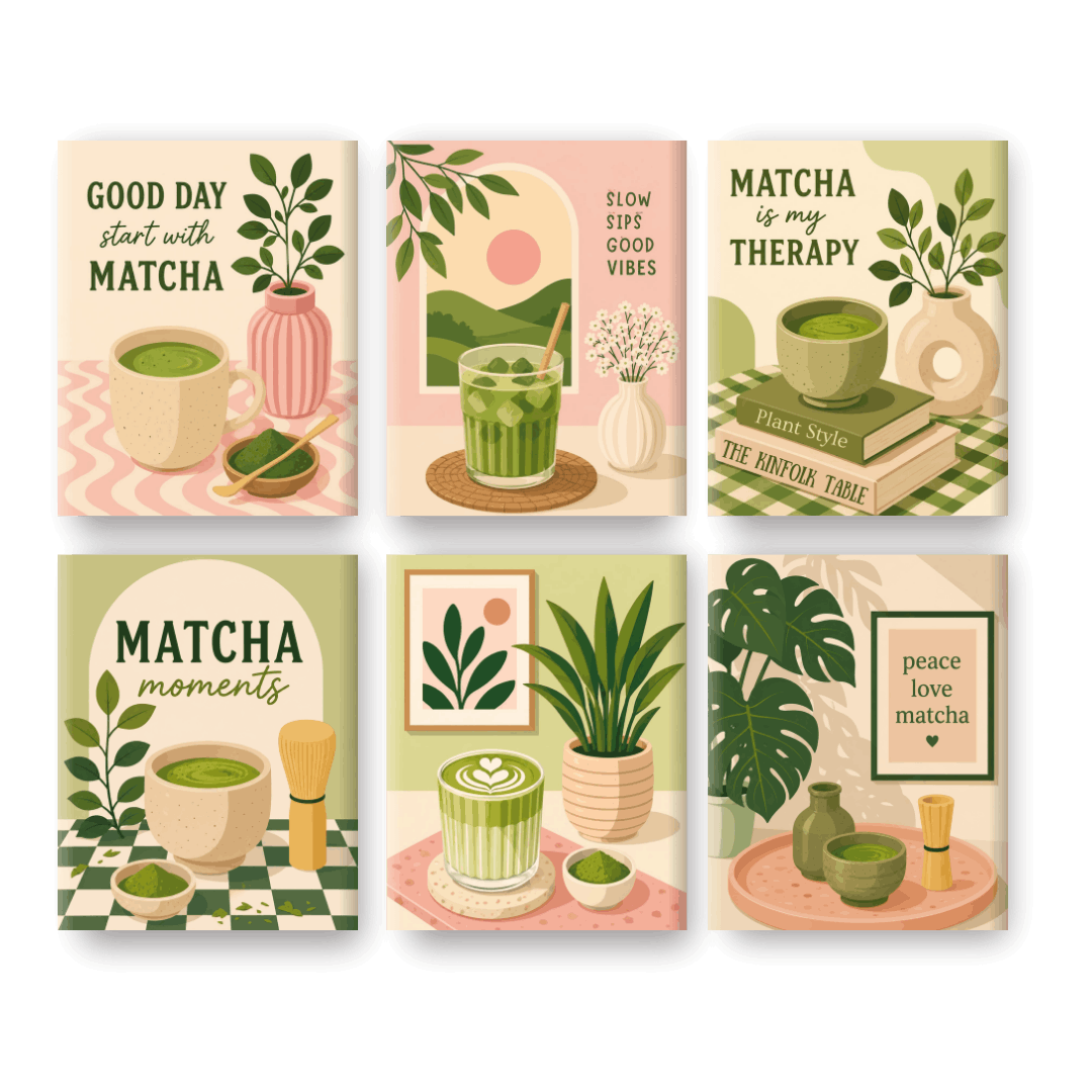 6 Mini Paintings - Matcha Therapy Set- Paint by Numbers