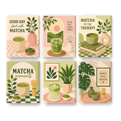 6 Mini Paintings - Matcha Therapy Set- Paint by Numbers