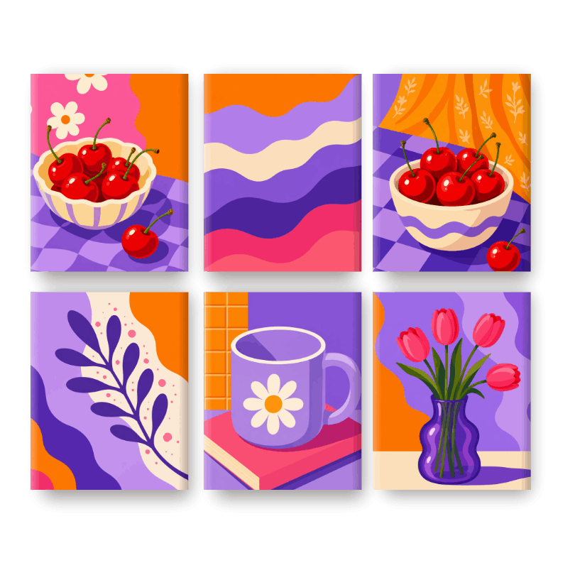 6 Mini Paintings - Sweet Cherry Set- Paint by Numbers