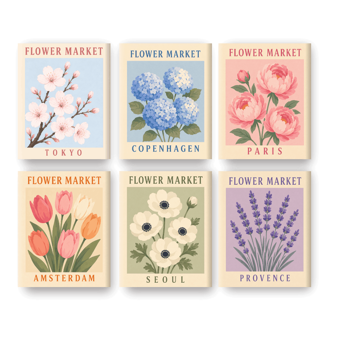 6 Mini Paintings - Beautiful Flower Market Set- Paint by Numbers
