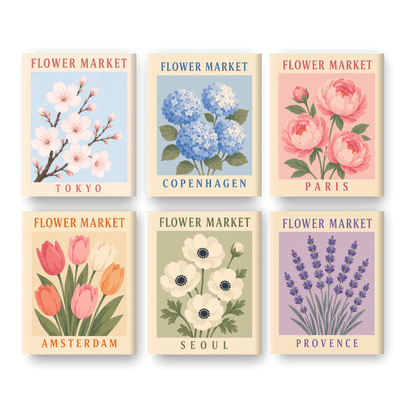 6 Mini Paintings - Beautiful Flower Market Set- Paint by Numbers