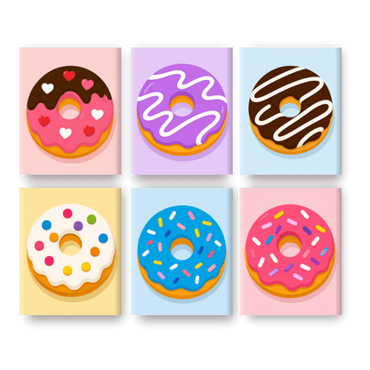 6 Mini Paintings - Donut Party Set- Paint by Numbers