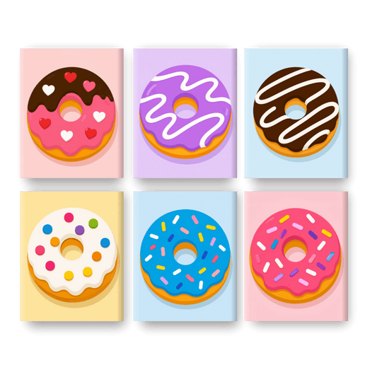 6 Mini Paintings - Donut Party Set- Paint by Numbers