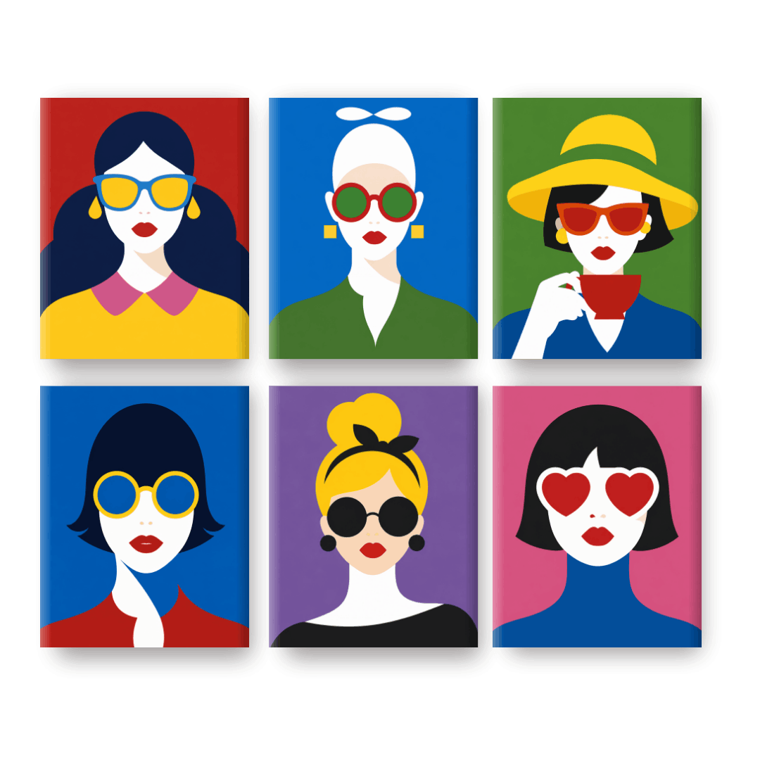 6 Mini-tableaux - Set Dames de Mode - Peinture à numéros