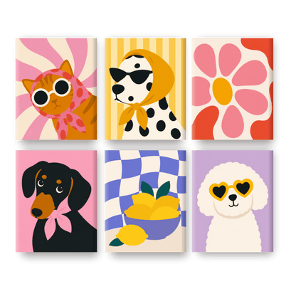 6 Mini Paintings - Groovy Pets Set- Paint by Numbers