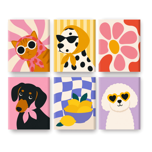 6 Mini Paintings - Groovy Pets Set- Paint by Numbers