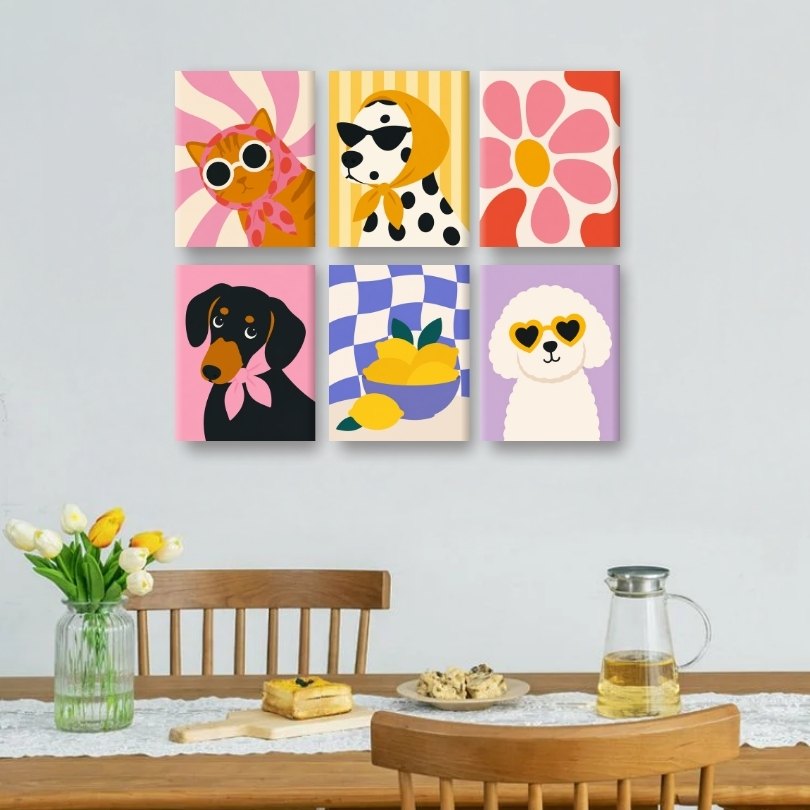 6 Mini Paintings - Groovy Pets Set
