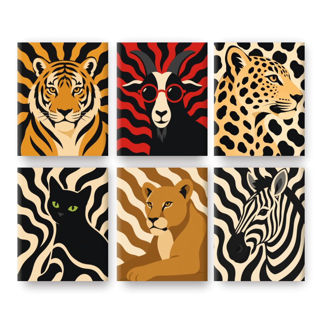 6 Mini Paintings - Patterns Zoo Set- Paint by Numbers