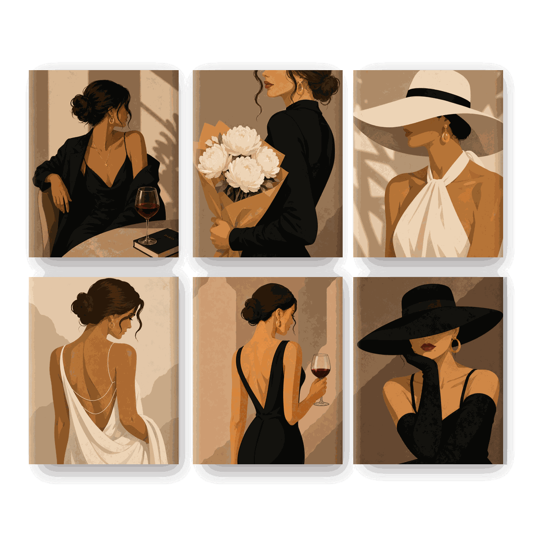 6 Mini Paintings - Paris Nights Set- Paint by Numbers