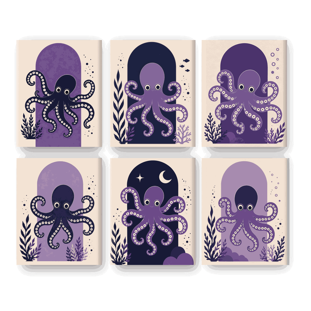 6 Mini-tableaux - Set Pieuvre Violette - Peinture par numéros