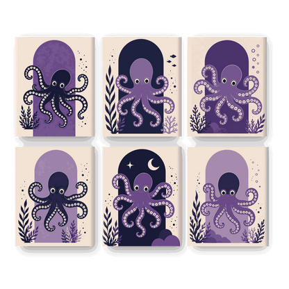 6 Mini-tableaux - Set Pieuvre Violette - Peinture par numéros