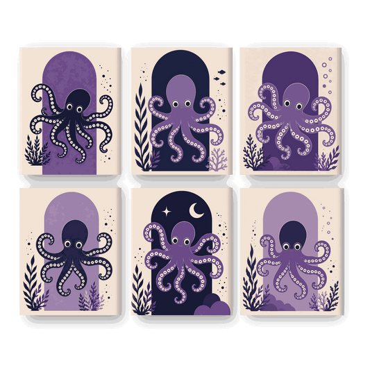 6 Mini-tableaux - Set Pieuvre Violette - Peinture par numéros