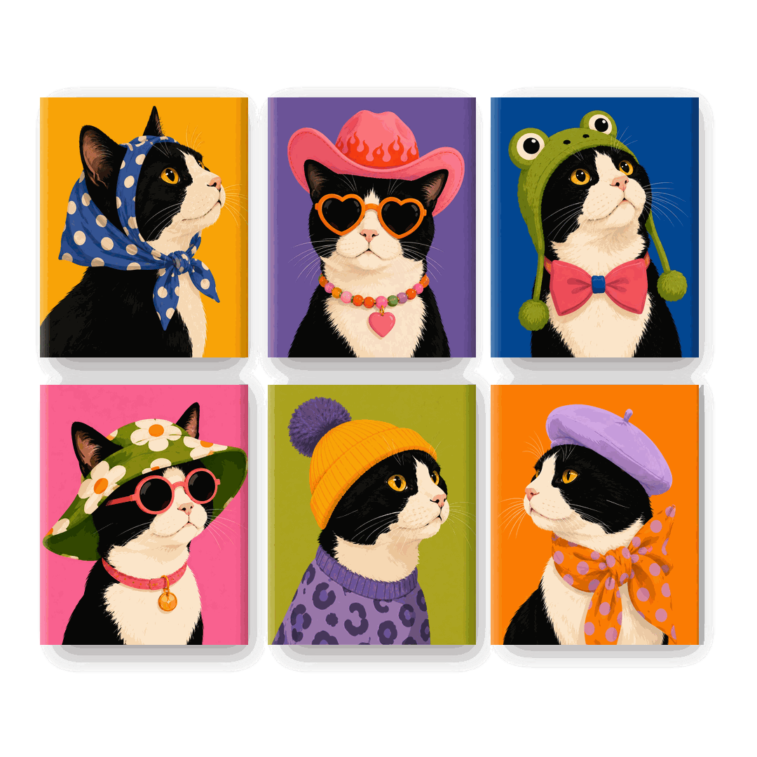 6 Mini Paintings - Fancy Cat Set- Paint by Numbers