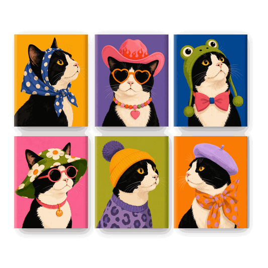 6 Mini Paintings - Fancy Cat Set- Paint by Numbers