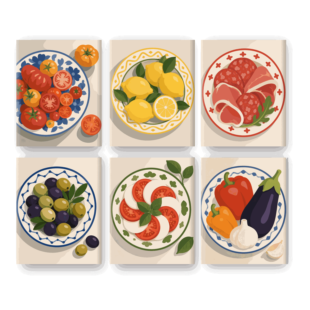 6 Mini Paintings - Summer Plates Set- Paint by Numbers
