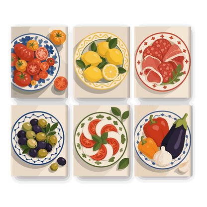 6 Mini Paintings - Summer Plates Set- Paint by Numbers