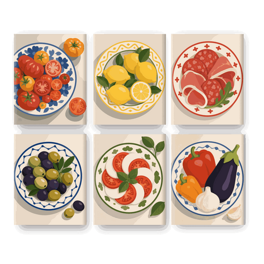 6 Mini Paintings - Summer Plates Set- Paint by Numbers