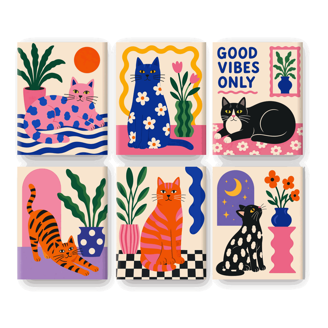 6 Mini-tableaux - Set Chat Pop - Peinture par numéros