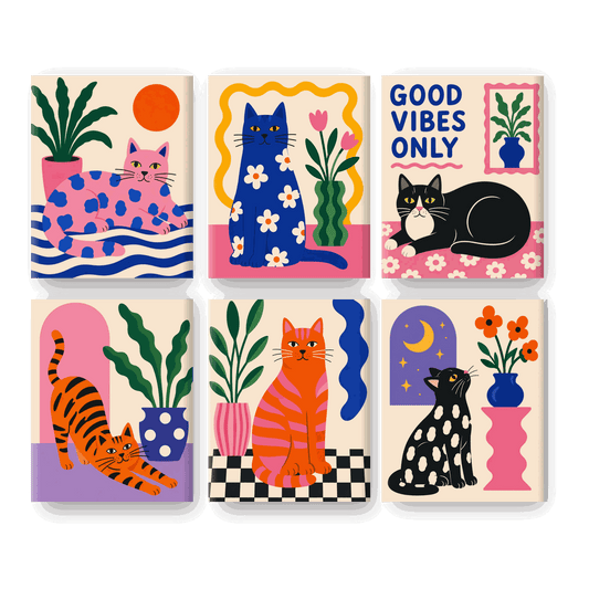 6 Mini Paintings - Pop Cat Set- Paint by Numbers