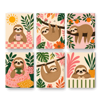 6 Mini Paintings - Morning Sloth Set- Paint by Numbers