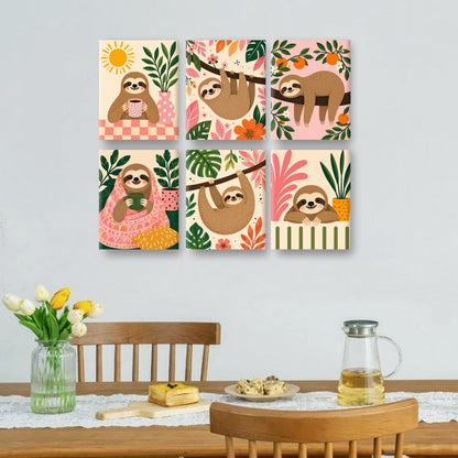 6 Mini Paintings - Morning Sloth Set