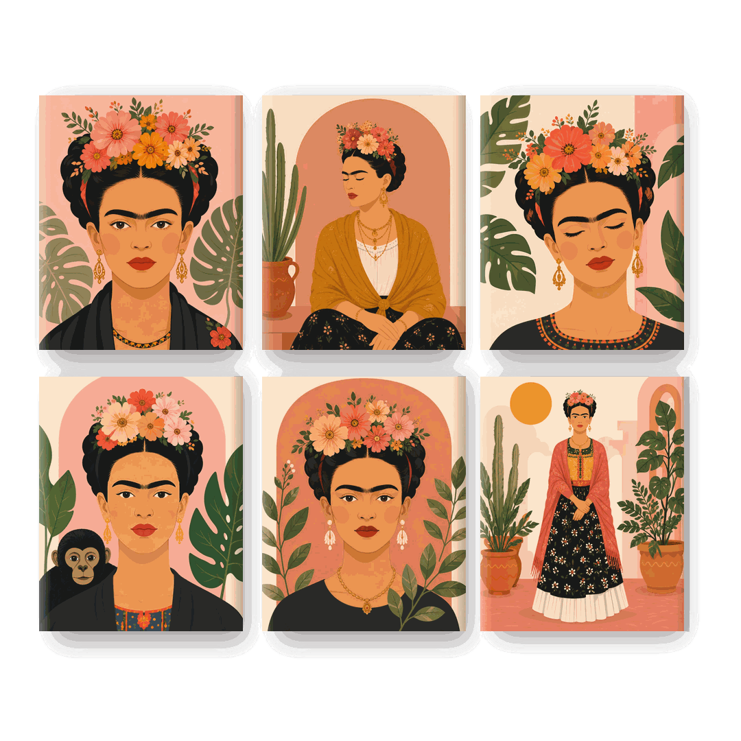 6 Mini-tableaux - Ensemble Frida- Peinture par numéros