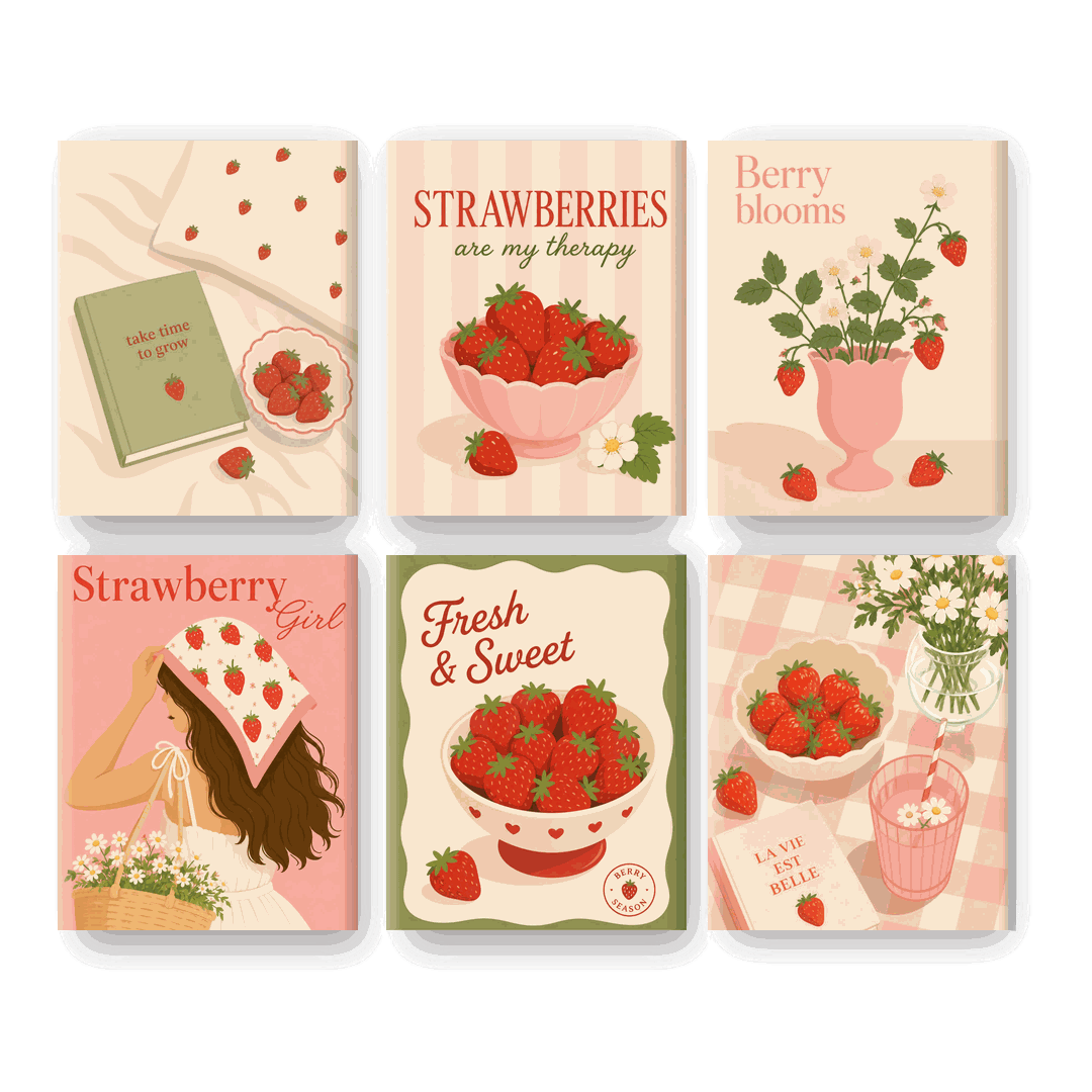 6 Mini-tableaux - Set Jardin aux Fraises - Peinture par numéros