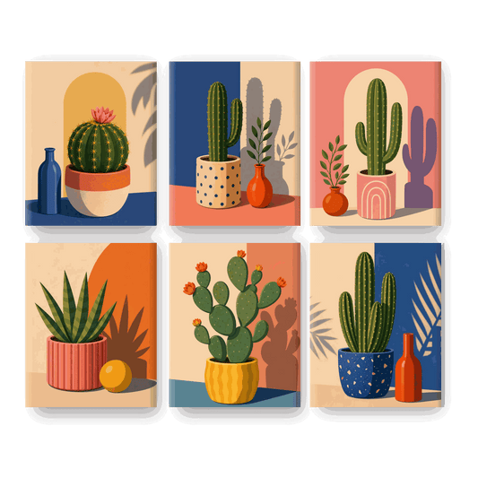 6 Mini-tableaux - Blooming Cactus Ensemble- Peinture par numéros