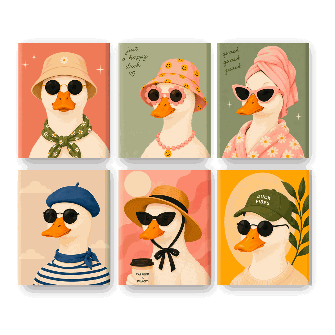 6 Mini Paintings - Funky Duck Set- Paint by Numbers