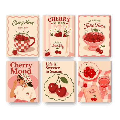 6 Mini Paintings - Cherry Mood Set